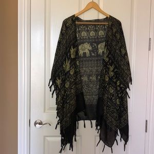 Black Indian Elephant Print Kimono